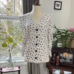Anthropologie White and Black Polka Dot Blouse